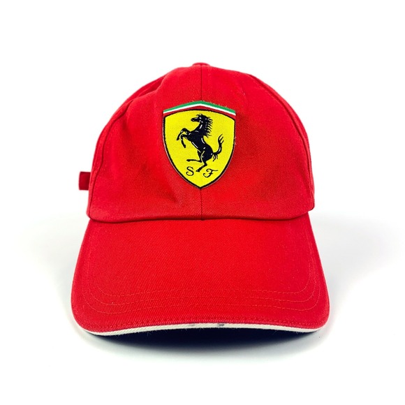 VTG Ferrari Ball Cap Hat Red Produced Under License By Brandon Strapback Cotton - Picture 1 of 13